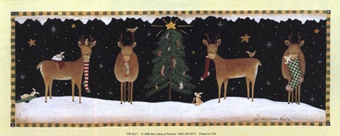 Framed Reindeer Decorating Tree Print
