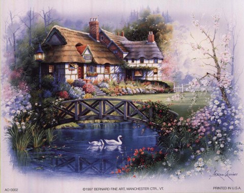 Framed Coutnry Cottages - bridge Print