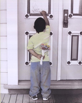 Framed Boy Knocking on Door Print
