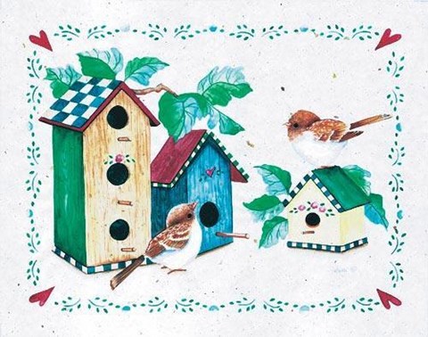 Framed Birds and Birdhouses 2 Print