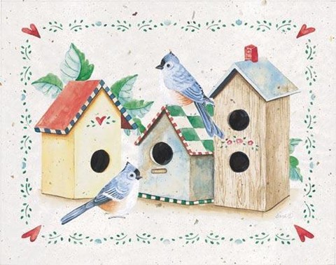 Framed Birds and Birdhouses 4 Print