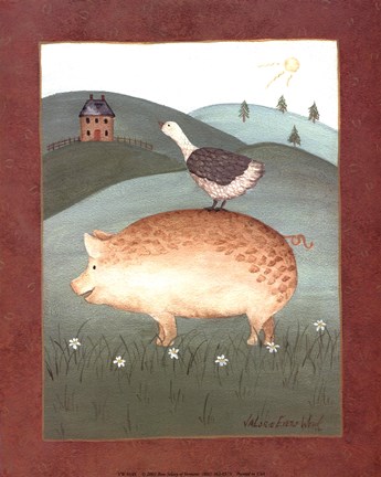 Framed Pig with Goose Print