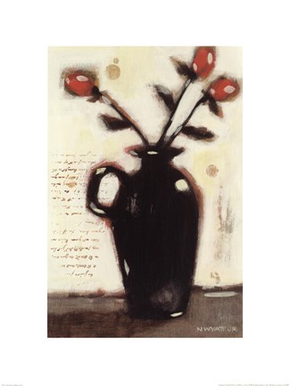 Framed Red Roses in Black Vase I Print
