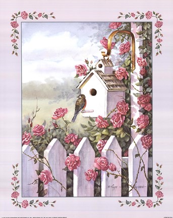 Framed Birdhouse With Roses Print