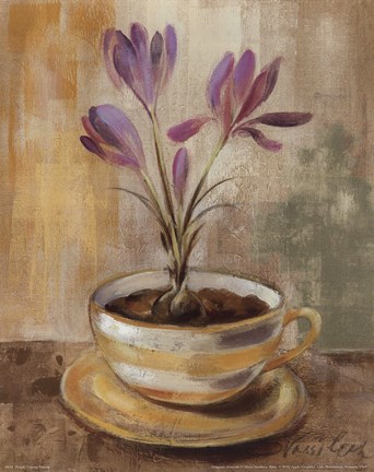 Framed Purple Crocus Teacup Print