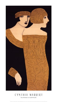 Framed Two Women in Gold Frocks Print