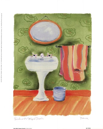 Framed Sink With Striped Towels Print