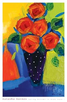 Framed Spring Blooms In Blue Vase I Print