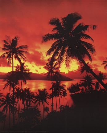 Framed Beach Sunset In Fiji Print