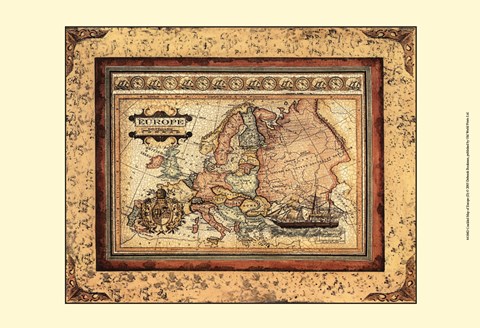 Framed Crackled Map Of Europe Print