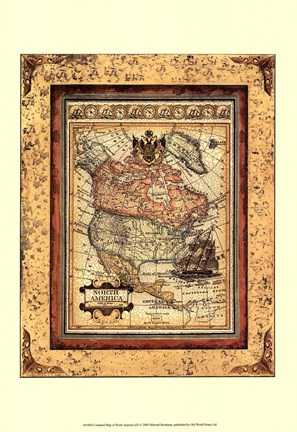 Framed Crackled Map Of North America Print