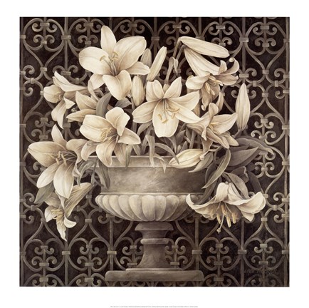 Framed Lilies in Urn Print