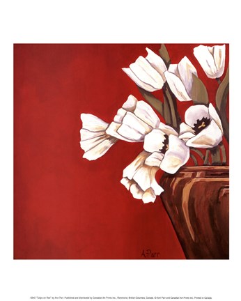 Framed Tulips on Red Print