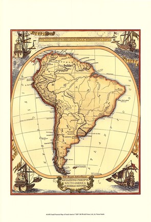 Framed Small Nautical Map Of South America Print