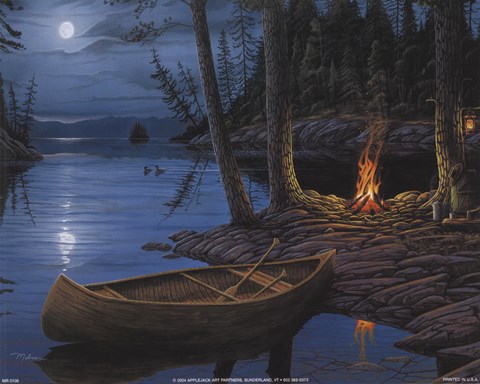 Framed Camp Fire Canoe Print