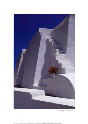 Framed White Steps with Geraniums Print