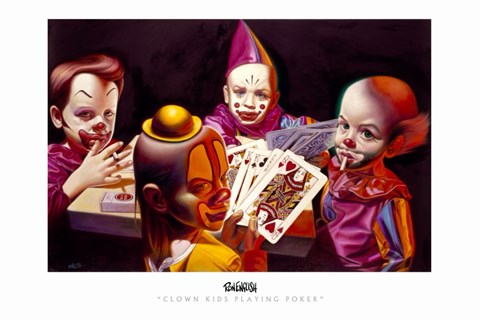 Framed Clown Kids Playing Poker Print