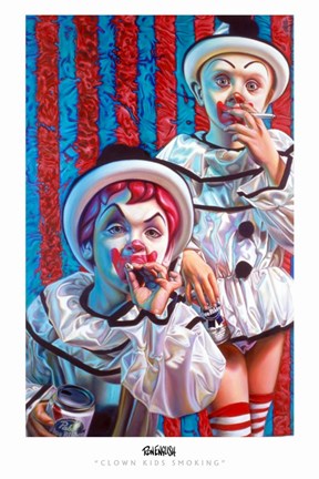 Framed Clown Kids Smoking Print