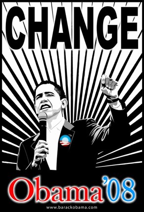 Framed Barack Obama - (Change Red and Blue) Campaign Poster Print