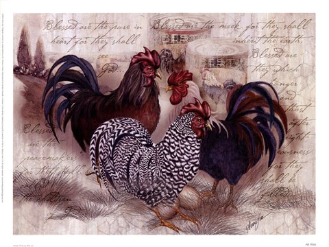 Framed Rooster Trinity Print