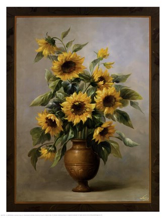 Framed Sunflowers In Bronze I Print