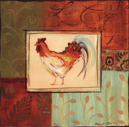 Framed Patchwork Rooster II Print
