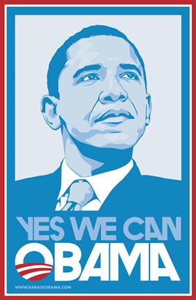 Framed Barack Obama, (Blue, Yes We Can) Campaign Poster Print