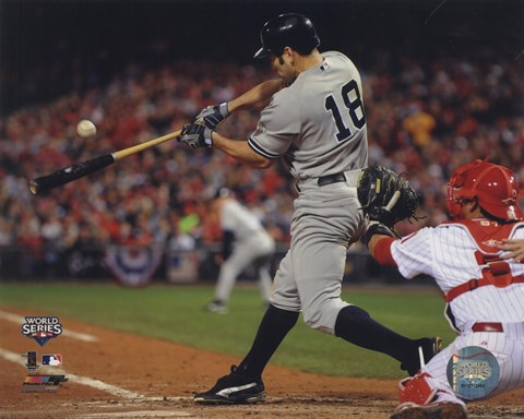 Framed Johnny Damon Game Four of the 2009 MLB World Series RBI Single (#14) Print