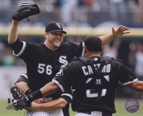 Framed Mark Buehrle &#39;09 Perfect Game celebration w/ Castro Print