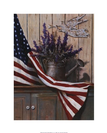 Framed Flag with Purple Flowers Print