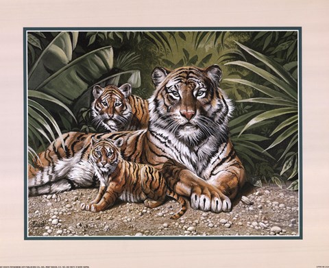 Framed Yellow Tiger With Cubs Print