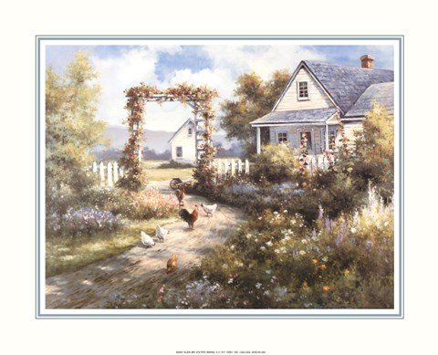 Framed Country Home with  Front Garden Print
