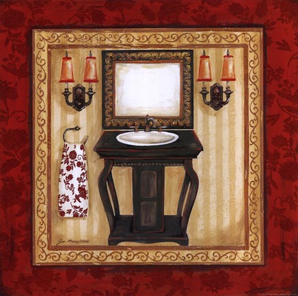 Framed Red Demask Bath II Print