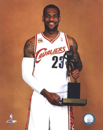 Framed LeBron James with the 2009-10 MVP Trophy Print