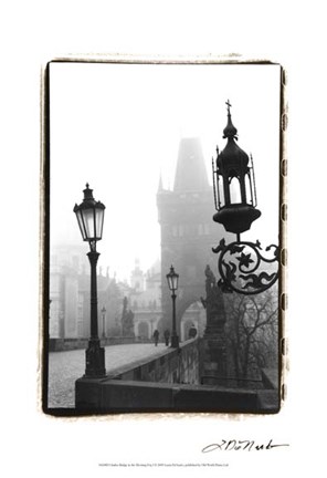 Framed Charles Bridge in Morning Fog I Print