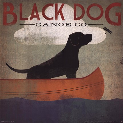 Framed Black Dog Canoe Print