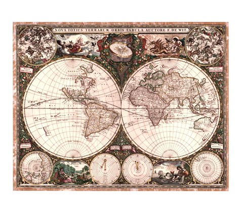 Framed World Map, 1660 Print