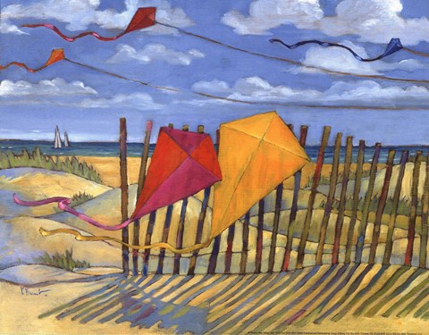 Framed Beach Kites Yellow - mini Print