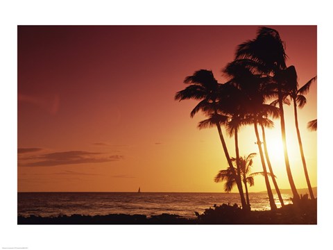 Framed Kauai Hawaii USA Beach at Sunset Print