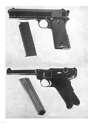 Framed 1905 Colt 45 and a Luger 45 Print