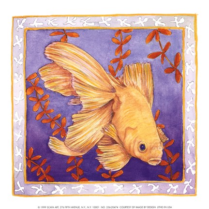 Framed Goldfish On Purple Print
