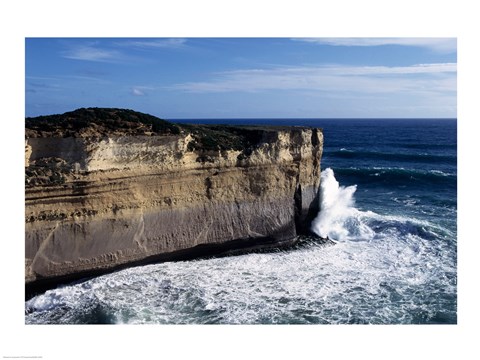 Framed High angle view of waves breaking on the coast, Port Campbell National Park, Victoria, Australia Print