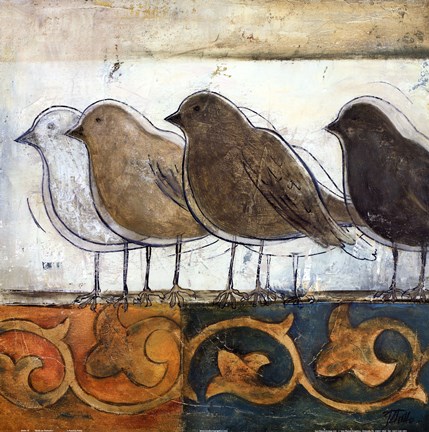 Framed birds on damask I Print