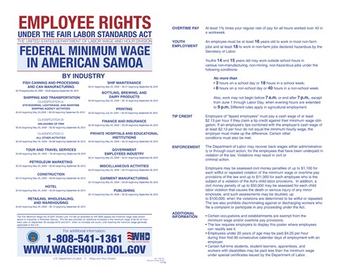 Framed Federal Minimum Wage in American Samoa Print