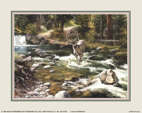 Framed Buck in Midstream Print