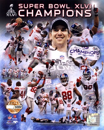 Framed New York Giants Super Bowl XLVI Champions PF Gold - Hand Numbered Limited Edition.  8x10&#39;s 5000, Enlargements 500. Print