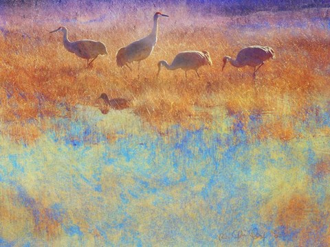 Framed Cranes in Soft Mist Print