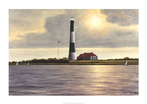 Framed Fire Island Light House Grey Print