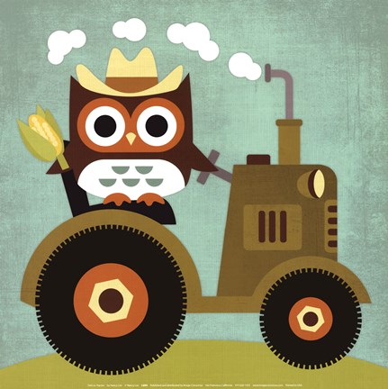 Framed Owl on Tractor Print