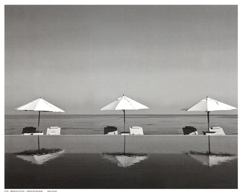 Framed Umbrellas by the Sea Print